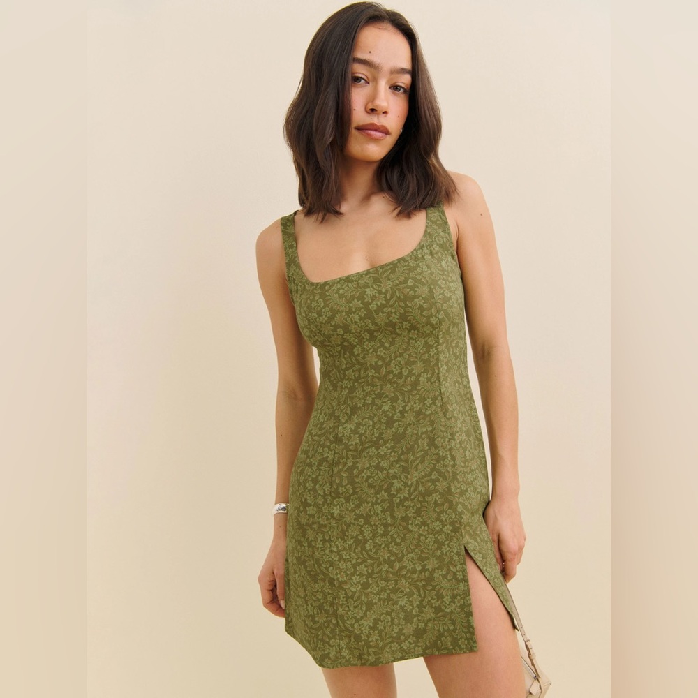 Reformation Olive Floral Mini Dress